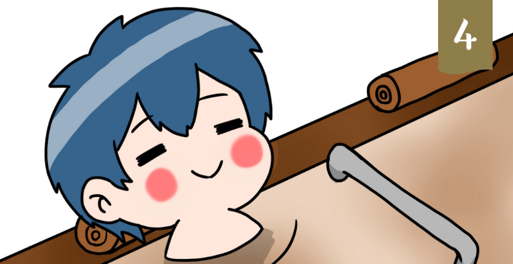 ぬるい温泉に浸かっている男の子のイラスト