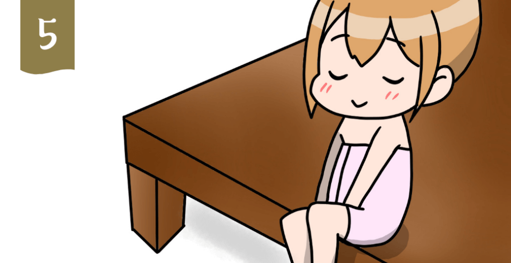 外気浴スペースで休息している女の子のイラスト